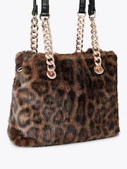 Carvela Brown Leopard Print Mini Cammie Fur Shoulder Bag - Image 4 of 5
