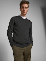 JACK & JONES Grey 100% Cotton V-Neck Knitted Jumper - Image 1 of 5