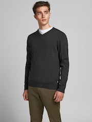 JACK & JONES Grey 100% Cotton V-Neck Knitted Jumper - Image 3 of 5