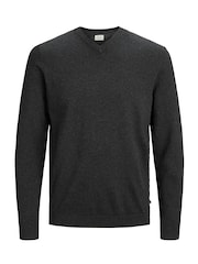 JACK & JONES Grey 100% Cotton V-Neck Knitted Jumper - Image 4 of 5