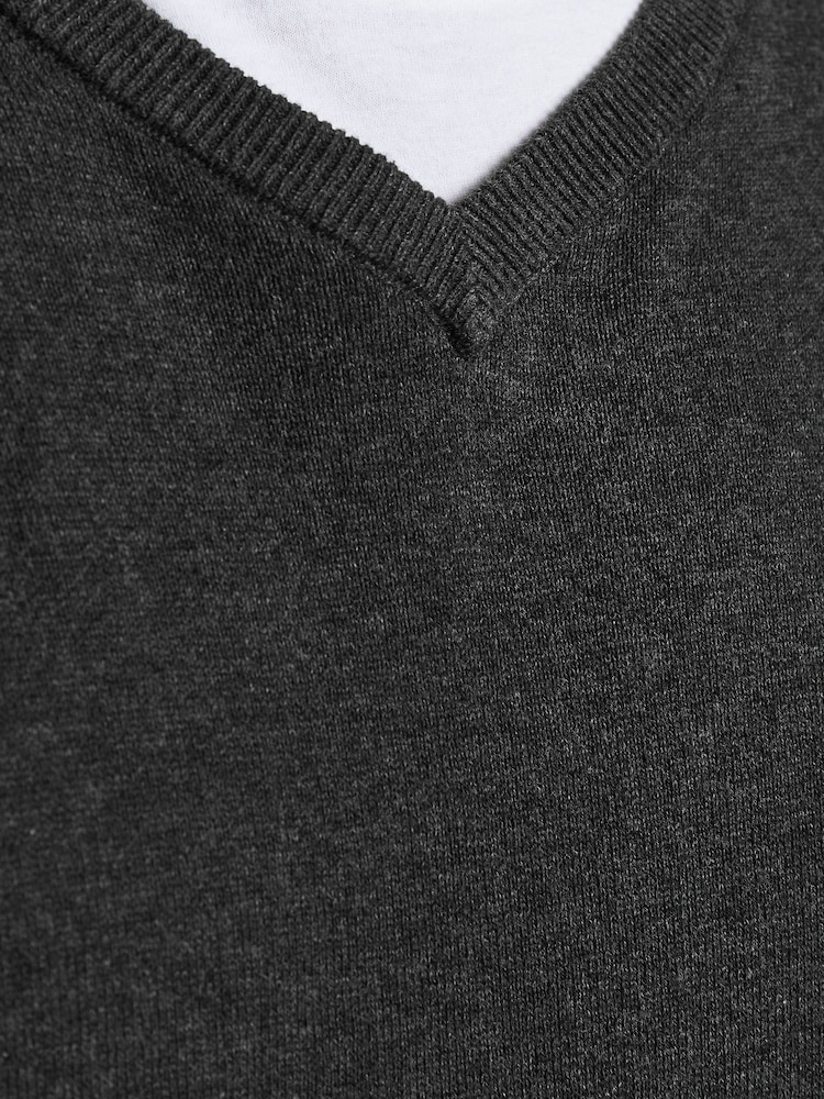 JACK & JONES Grey 100% Cotton V-Neck Knitted Jumper - Image 5 of 5