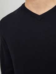 JACK & JONES Black 100% Cotton V-Neck Knitted Jumper - Image 3 of 4