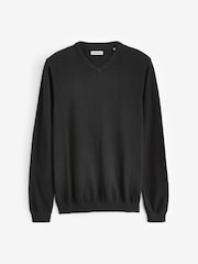 JACK & JONES Black 100% Cotton V-Neck Knitted Jumper - Image 4 of 4