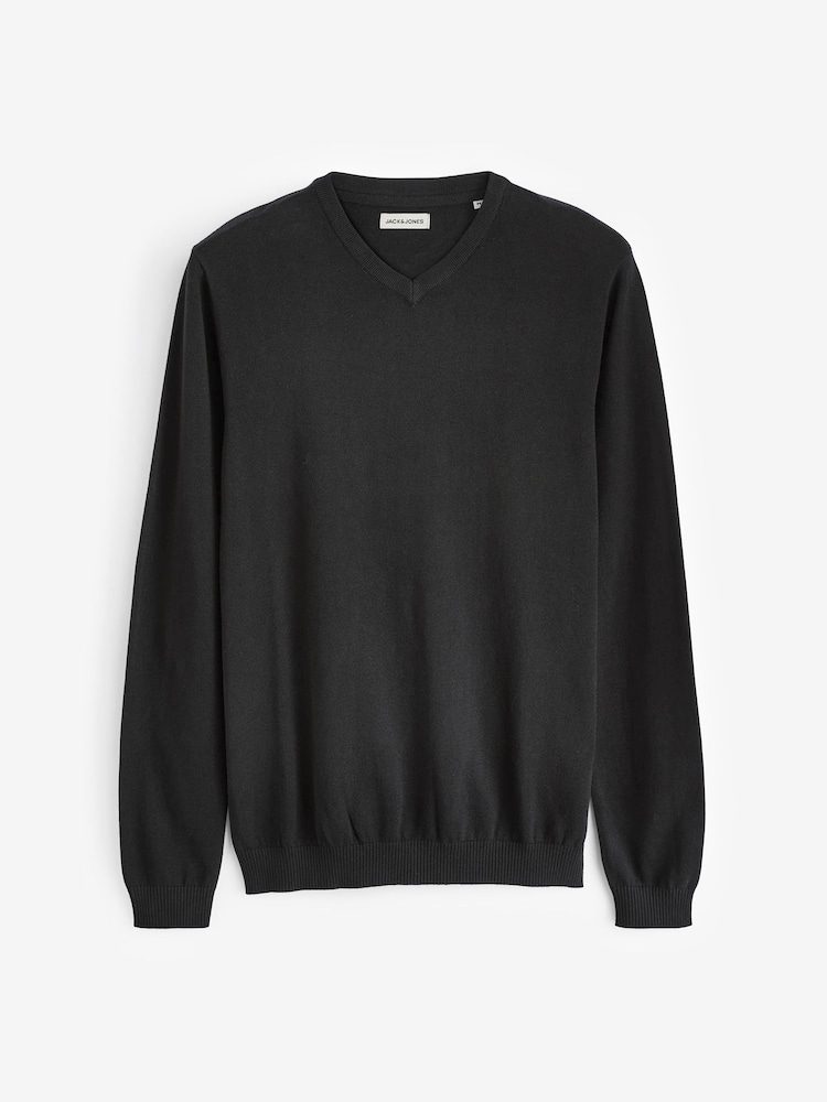 JACK & JONES Black 100% Cotton V-Neck Knitted Jumper - Image 4 of 4 JACK & JONES Black 100% Cotton V-Neck Knitted Jumper - Image 4 of 4