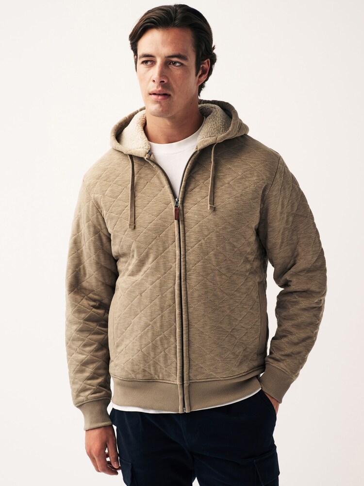 Neutral Quilted Sweatshirt Hoodie - Image 2 of 7