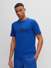 BOSS Blue Logo Artwork T-Shirt in Cotton Jersey - Image 1 of 4