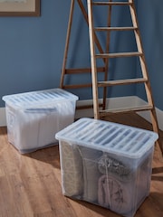 Wham Set of 2 Clear Crystal 80L Plastic Storage Box & Lid - Image 1 of 2