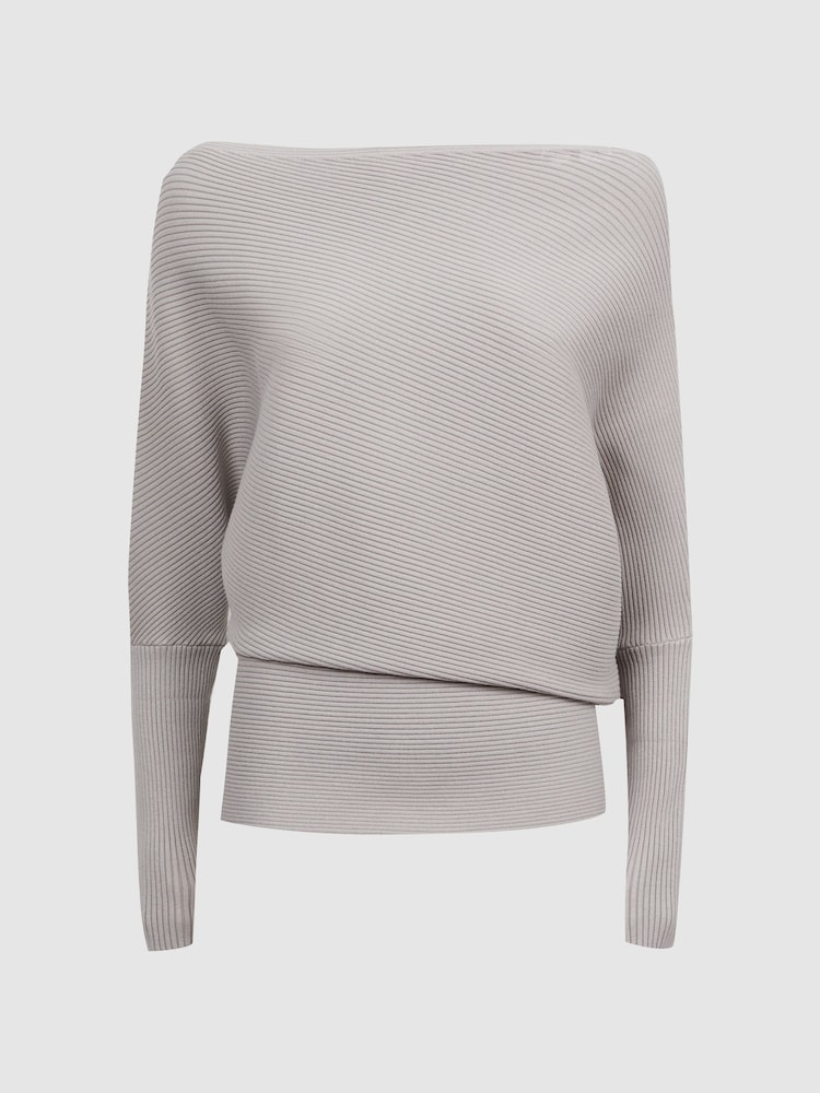 Reiss Grey Lorna Asymmetric Drape Knitted Top - Image 2 of 4