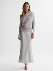 Reiss Grey Lorna Asymmetric Drape Knitted Top - Image 3 of 4