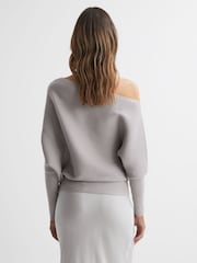 Reiss Grey Lorna Asymmetric Drape Knitted Top - Image 4 of 4
