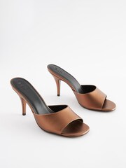 Gold Signature Leather Round Toe Heel Mule Sandals - Image 5 of 9