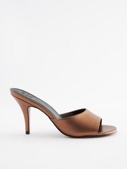 Gold Signature Leather Round Toe Heel Mule Sandals - Image 6 of 9