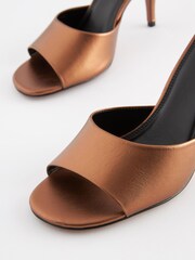 Gold Signature Leather Round Toe Heel Mule Sandals - Image 7 of 9