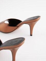 Gold Signature Leather Round Toe Heel Mule Sandals - Image 8 of 9