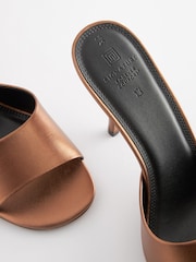 Gold Signature Leather Round Toe Heel Mule Sandals - Image 9 of 9