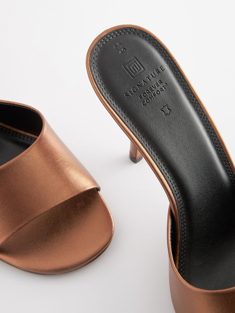 Gold Signature Leather Round Toe Heel Mule Sandals - Image 9 of 9