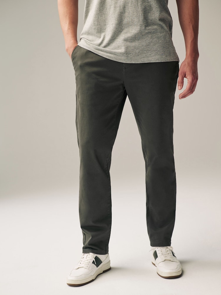 Green Khaki Straight Fit Stretch Chinos Trousers - Image 1 of 9