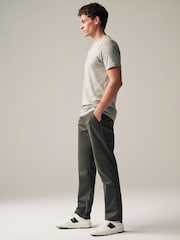 Green Khaki Straight Fit Stretch Chinos Trousers - Image 3 of 9
