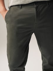 Green Khaki Straight Fit Stretch Chinos Trousers - Image 5 of 9