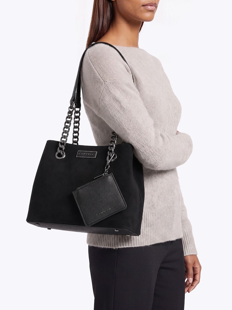 Carvela Black Micro Suede Mini Cammie Shoulder Bag - Image 2 of 5 Carvela Black Micro Suede Mini Cammie Shoulder Bag - Image 2 of 5