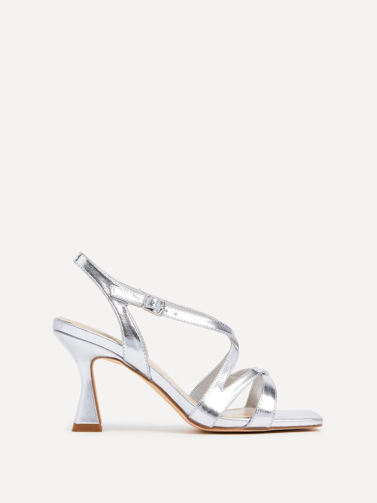 Linzi Silver Liberty Open Toe Strappy Heeled Sandals With Flared Stiletto - Image 2 of 5