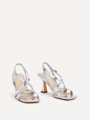 Linzi Silver Liberty Open Toe Strappy Heeled Sandals With Flared Stiletto - Image 3 of 5