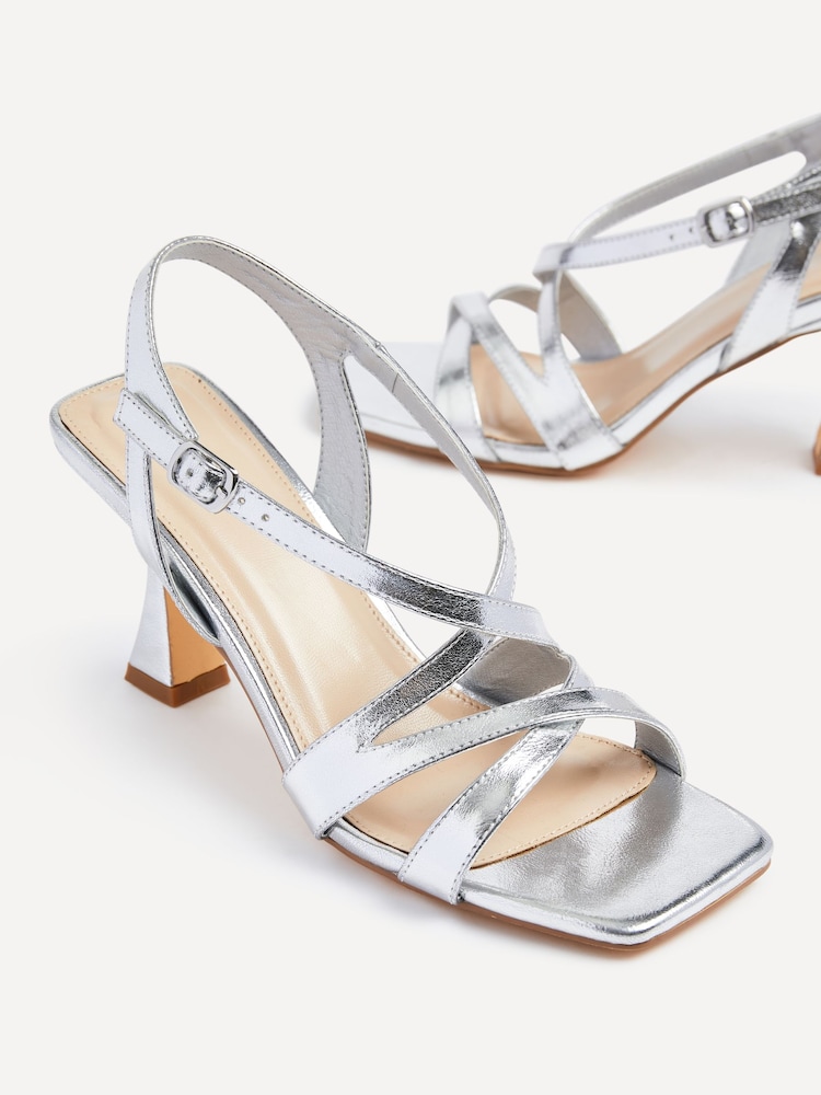 Linzi Silver Liberty Open Toe Strappy Heeled Sandals With Flared Stiletto - Image 5 of 5