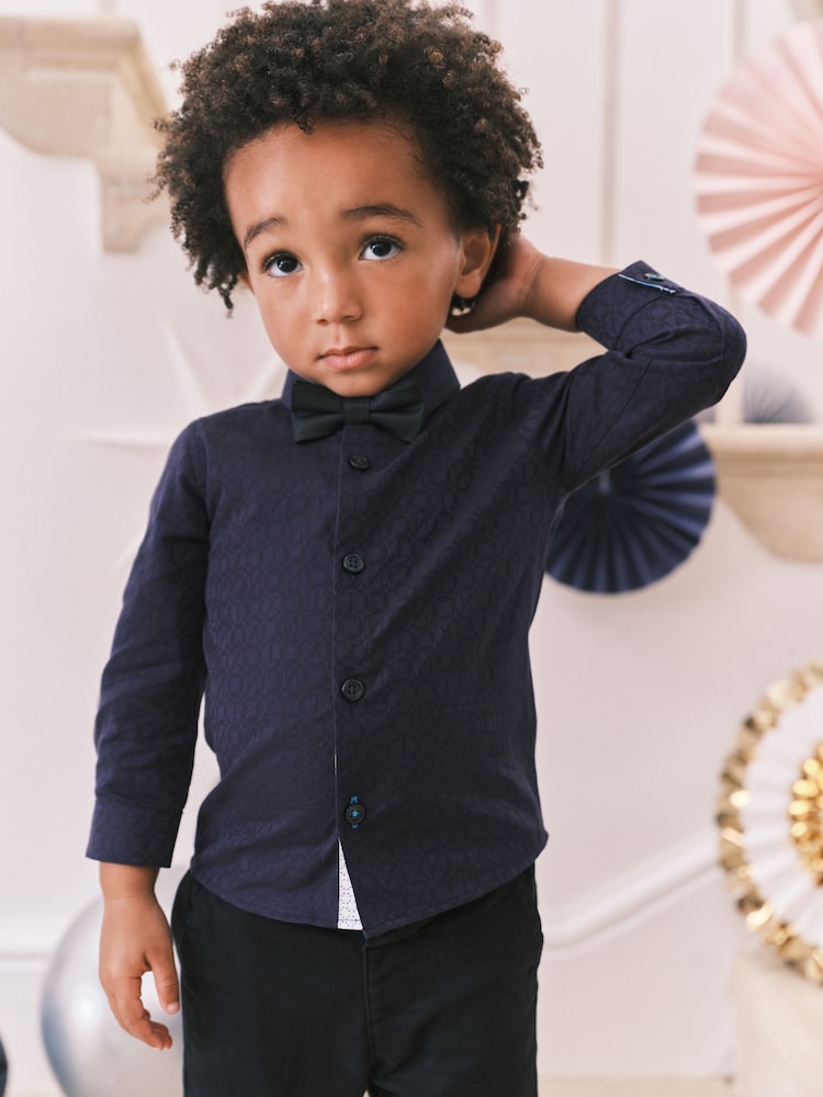 Navy Blue Long Sleeve Shirt And Bow Tie Set (3mths-12yrs) - Image 1 of 6