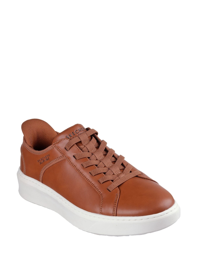 Skechers Brown Court Break Double Vented Slip In Trainers - Image 3 of 5