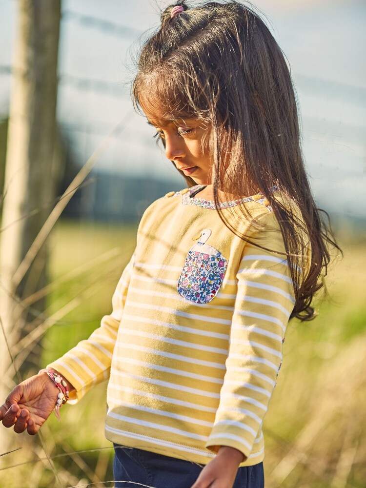 JoJo Maman Bébé Yellow Girls' Duck Pocket Breton Top - Image 4 of 4