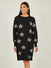Yumi Black Relaxed Fit Star Print Tunic Dress - Image 1 of 5