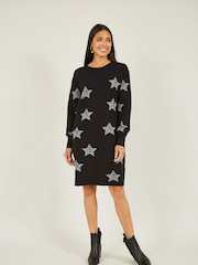 Yumi Black Relaxed Fit Star Print Tunic Dress - Image 3 of 5