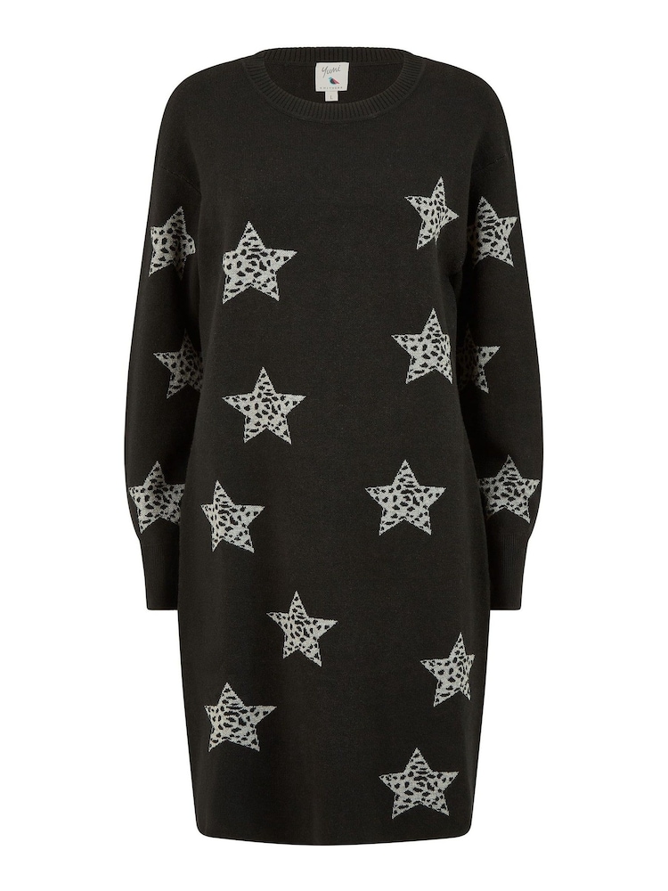 Yumi Black Relaxed Fit Star Print Tunic Dress - Image 5 of 5