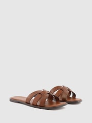 Office Brown Brown Leather Woven Sliders - Image 1 of 3