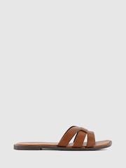 Office Brown Brown Leather Woven Sliders - Image 2 of 3