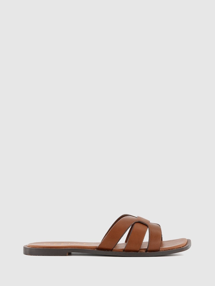 Office Brown Brown Leather Woven Sliders - Image 2 of 3