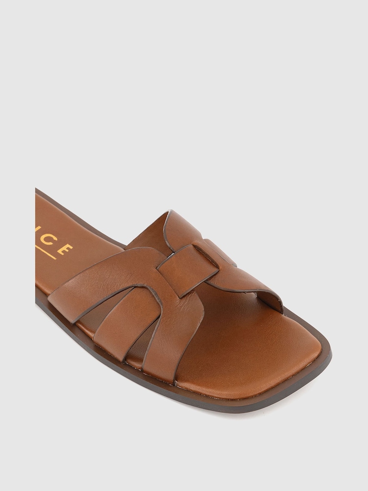 Office Brown Brown Leather Woven Sliders - Image 3 of 3