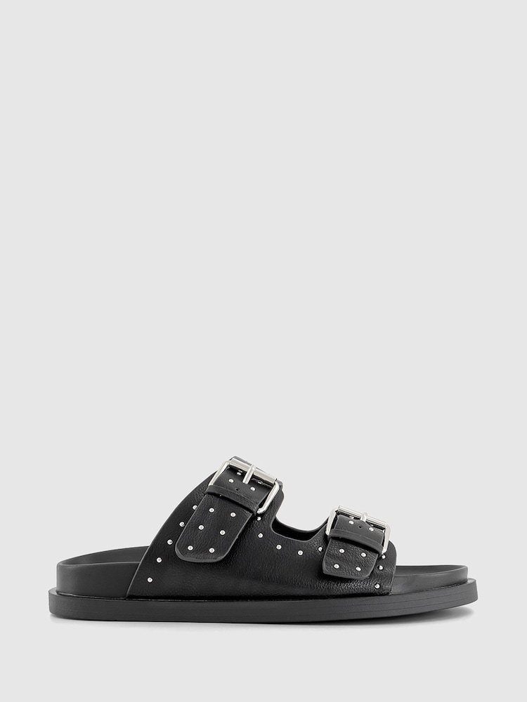 Office Black Double Strap Studded Footbed Sandals - Image 1 of 3