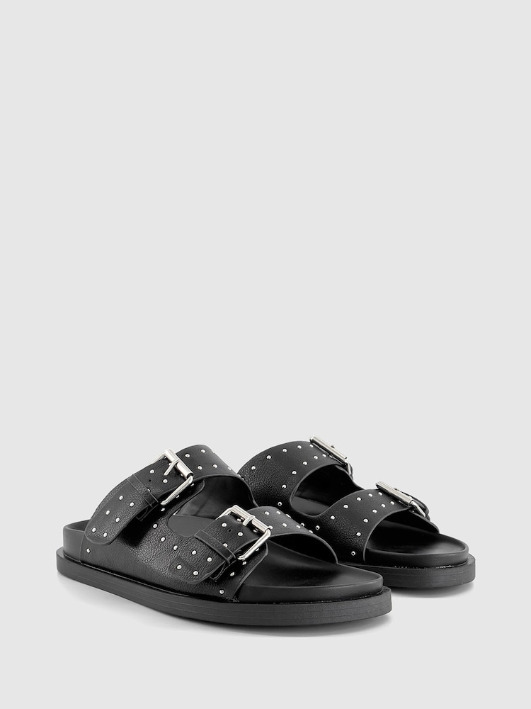 Office Black Double Strap Studded Footbed Sandals - Image 2 of 3