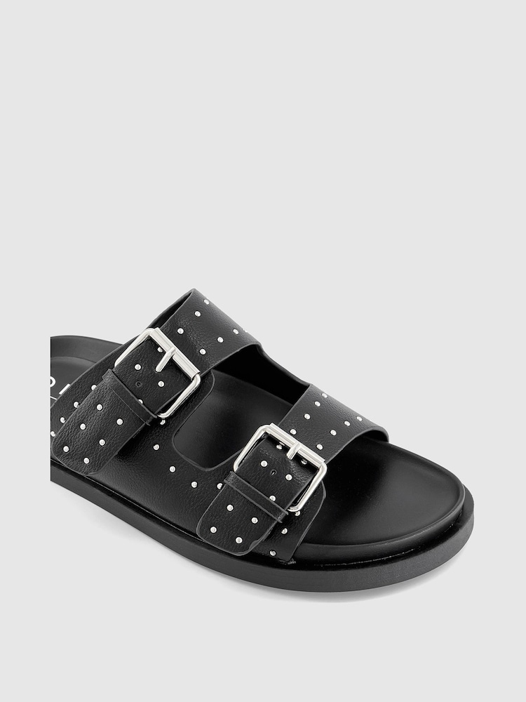 Office Black Double Strap Studded Footbed Sandals - Image 3 of 3 Office Black Double Strap Studded Footbed Sandals - Image 3 of 3