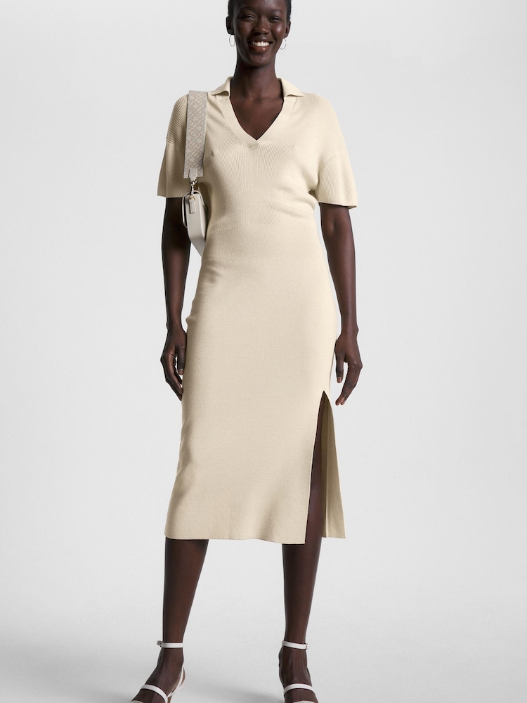 Tommy Hilfiger Cream Open Polo Midi Dress - Image 1 of 6