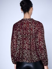 浆果红色/金色金属 - 系带领长袖女式衬衫 - 图片4 / 8