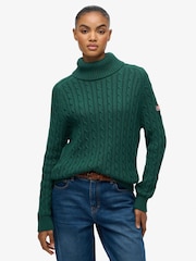 Superdry Green Slouchy Cable Roll Neck Jumper - Image 1 of 6