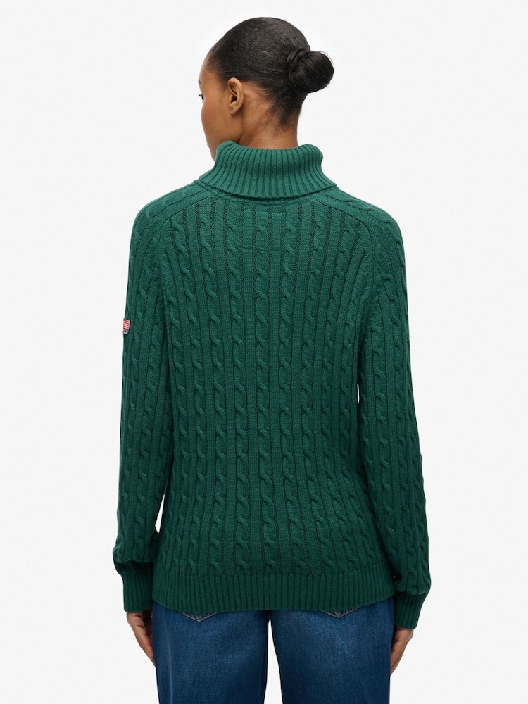 Superdry Green Slouchy Cable Roll Neck Jumper - Image 2 of 6