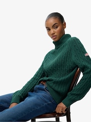 Superdry Green Slouchy Cable Roll Neck Jumper - Image 4 of 6