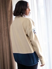 Ecru Cream/Navy Blue Half Zip Fleece Top - Image 2 of 4