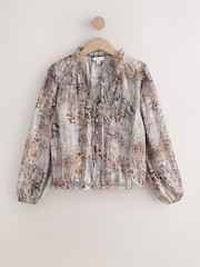 Grey Snake Print Bubblehem Long Sleeve Blouse - Image 1 of 3