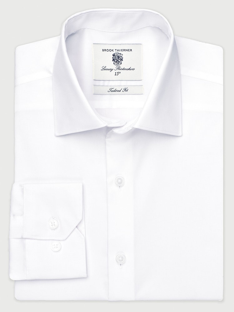 Brook Taverner White Slim Fit Non-Iron Twill Cotton 36.5" Sleeve Shirt - Image 2 of 6 Brook Taverner White Slim Fit Non-Iron Twill Cotton 36.5" Sleeve Shirt - Image 2 of 6