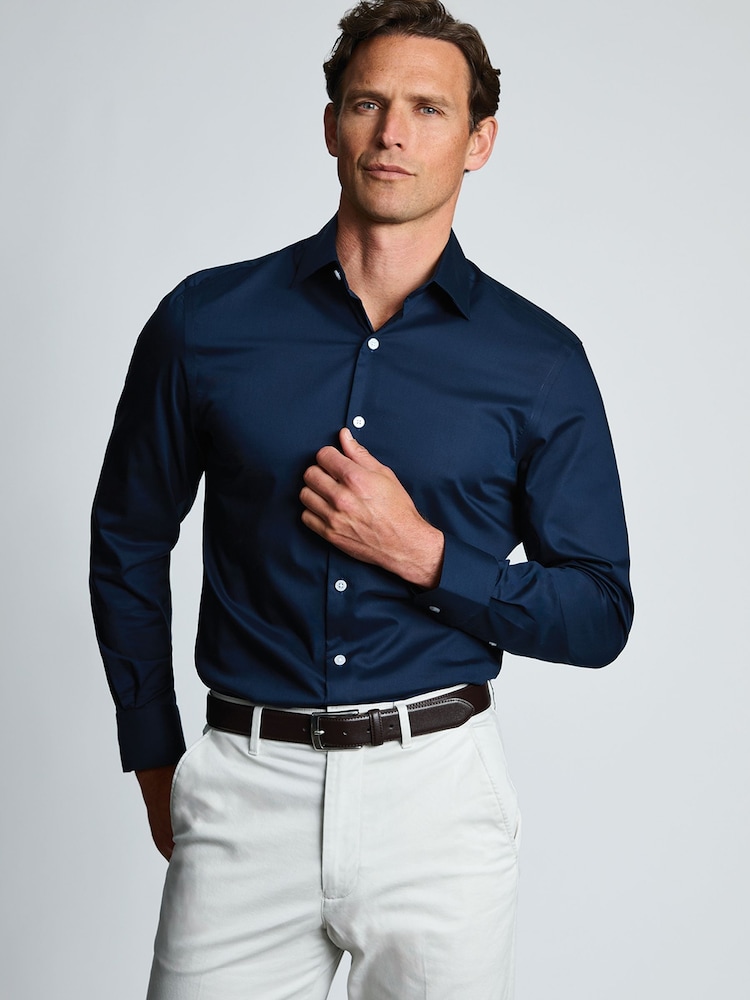 Brook Taverner Navy Blue Regular Fit Non-Iron Twill Cotton Shirt - 33.5" Sleeve - Image 1 of 6 Brook Taverner Navy Blue Regular Fit Non-Iron Twill Cotton Shirt - 33.5" Sleeve - Image 1 of 6