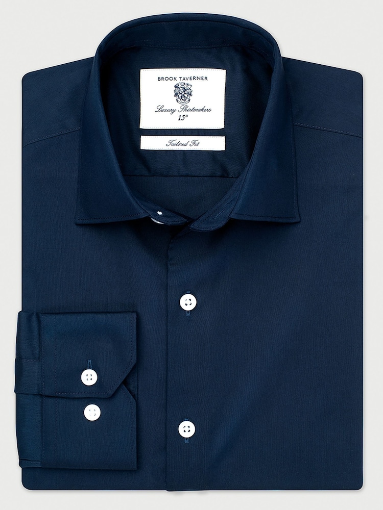 Brook Taverner Navy Blue Regular Fit Non-Iron Twill Cotton Shirt - 33.5" Sleeve - Image 6 of 6 Brook Taverner Navy Blue Regular Fit Non-Iron Twill Cotton Shirt - 33.5" Sleeve - Image 6 of 6